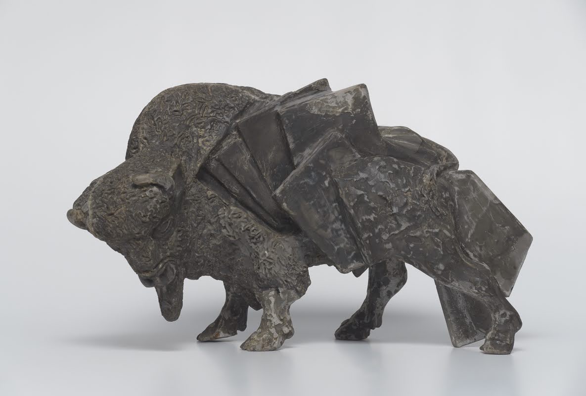 Lame Bison — Bronze bison with geometric hind-leg fragments — endurance